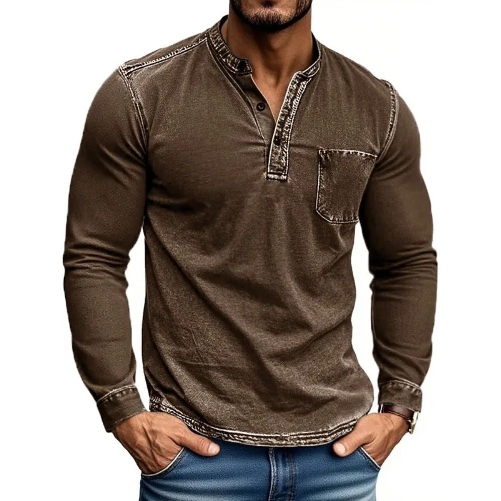 Herren Langarm Hemd mit modernem Henley-Kragen von Aliams