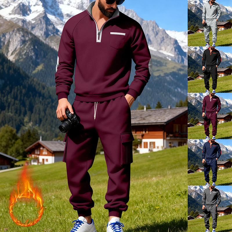 Herren Sportlicher Freizeitanzug mit halbem Reißverschluss und praktischen Taschen Aliams