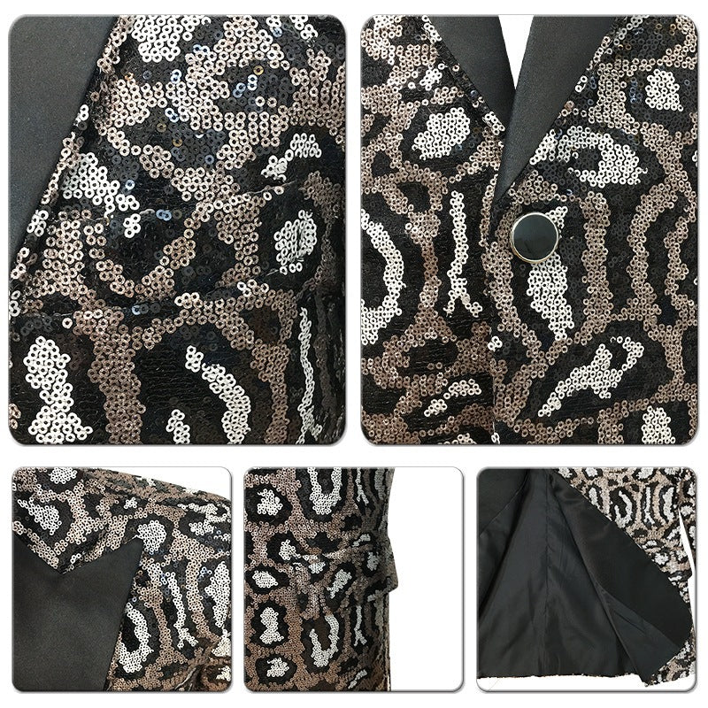 Herren eleganter Pailletten-Anzugblazer mit modernem Leoprint Aliams