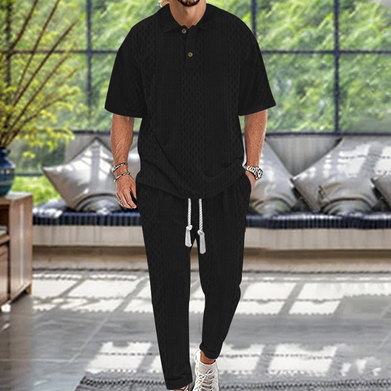 Herren Sommerset mit strukturiertem Kurzarm-Poloshirt und bequemen Jogginghosen Aliams