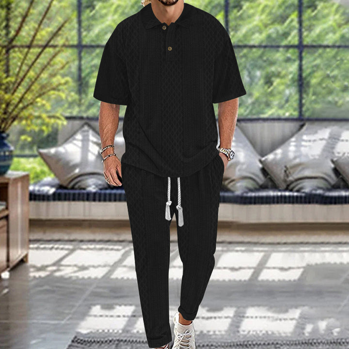 Herren Sommerset mit strukturiertem Kurzarm-Poloshirt und bequemen Jogginghosen Aliams