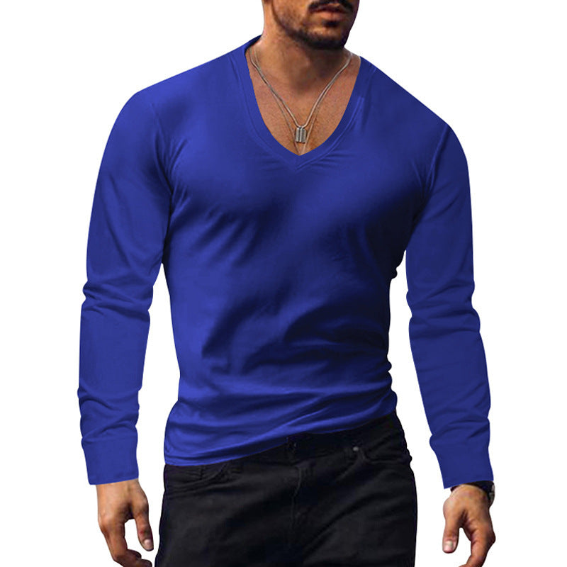 Herren V-Ausschnitt Langarmshirt aus weichem Baumwollmix mit figurbetonter Passform Aliams