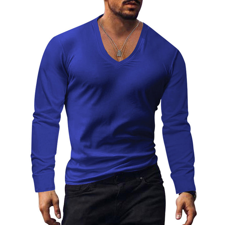 Herren V-Ausschnitt Langarmshirt aus weichem Baumwollmix mit figurbetonter Passform Aliams
