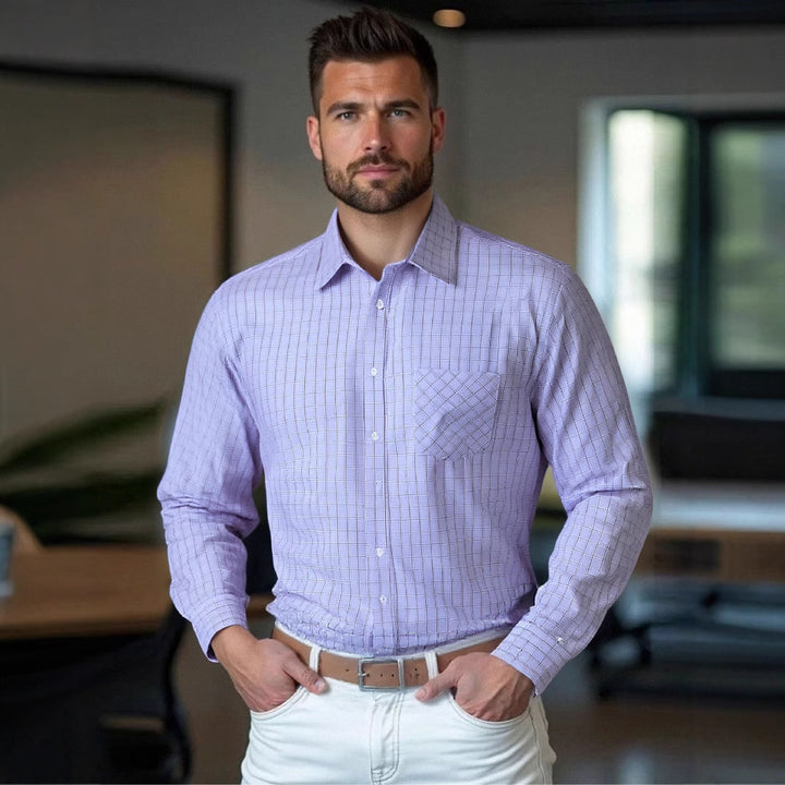 Herren klassisches kariertes Langarmhemd mit Brusttasche Aliams