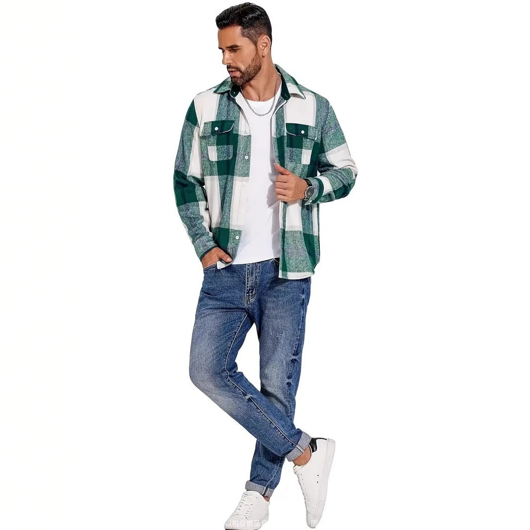Herren Flanellhemd mit doppelter Brusttasche und kariertem Design Aliams