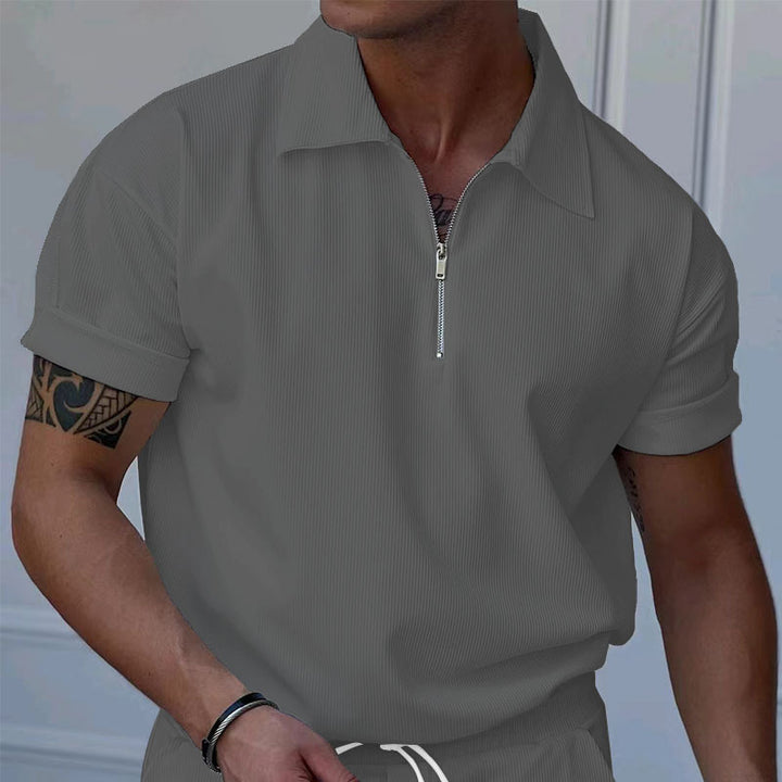 Herren Kurzarm Polo-Shirt mit modernem Reißverschluss und strukturiertem Gewebe Aliams