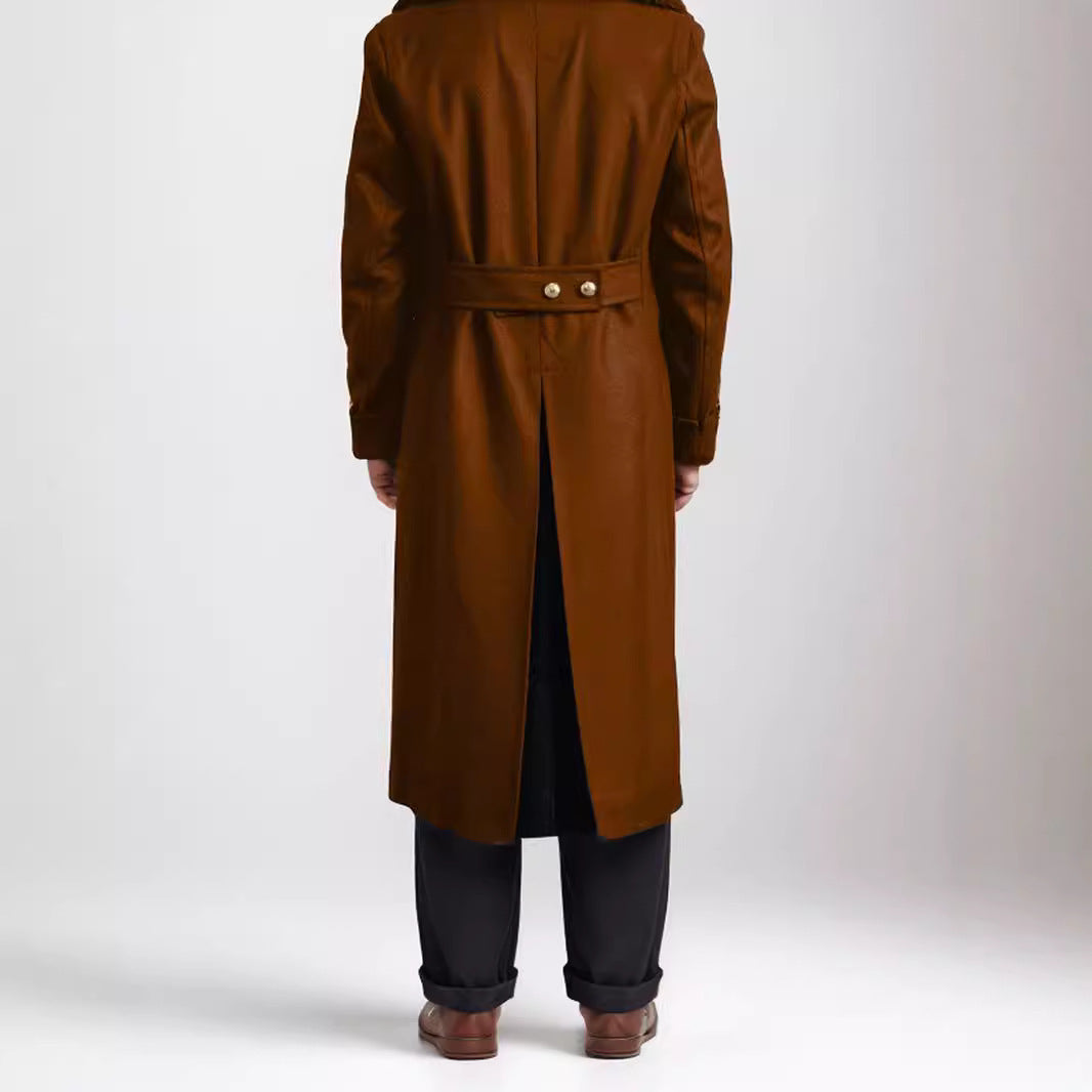 Herren eleganter Langmantel mit doppeltem Knopfverschluss und großem Revers Aliams