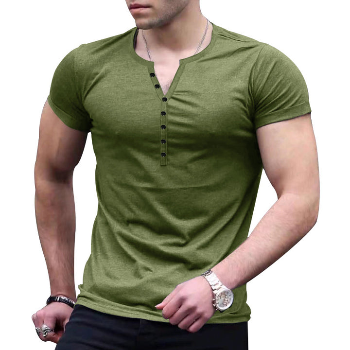 Herren Kurzarm-Henley-T-Shirt mit Knopfleiste und weichem Baumwollmaterial Aliams