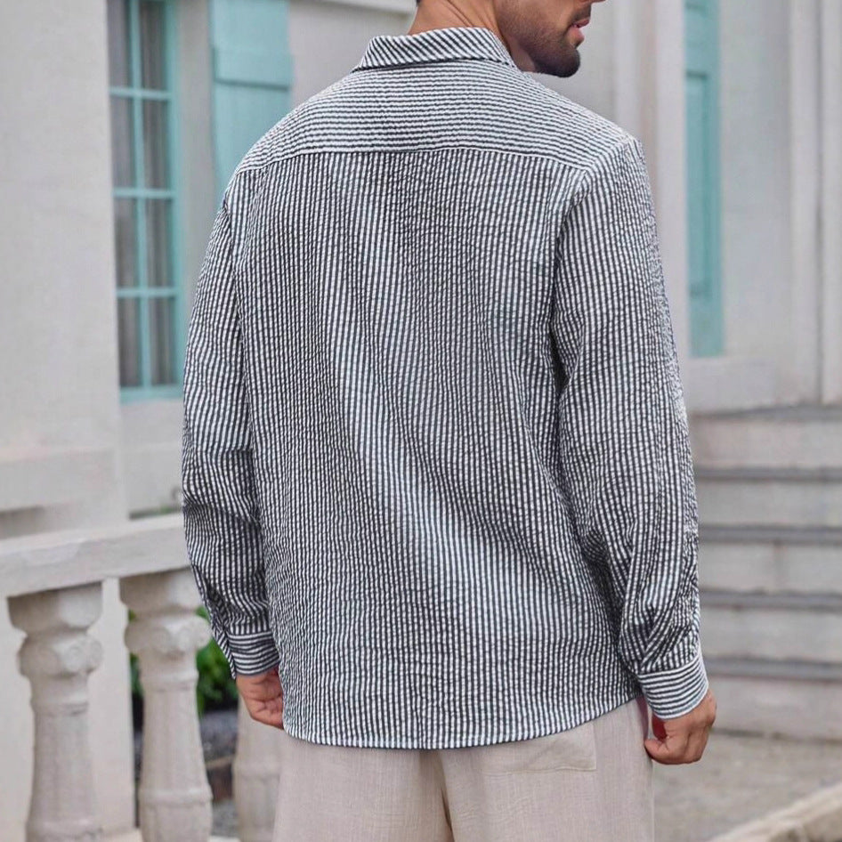 Herren Elegantes und lässiges Langarmhemd mit feinem Streifenmuster Aliams