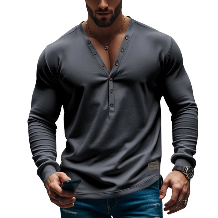 Herren Langarm Henley T-Shirt mit modernem Knopfverschluss und figurbetontem Schnitt Aliams