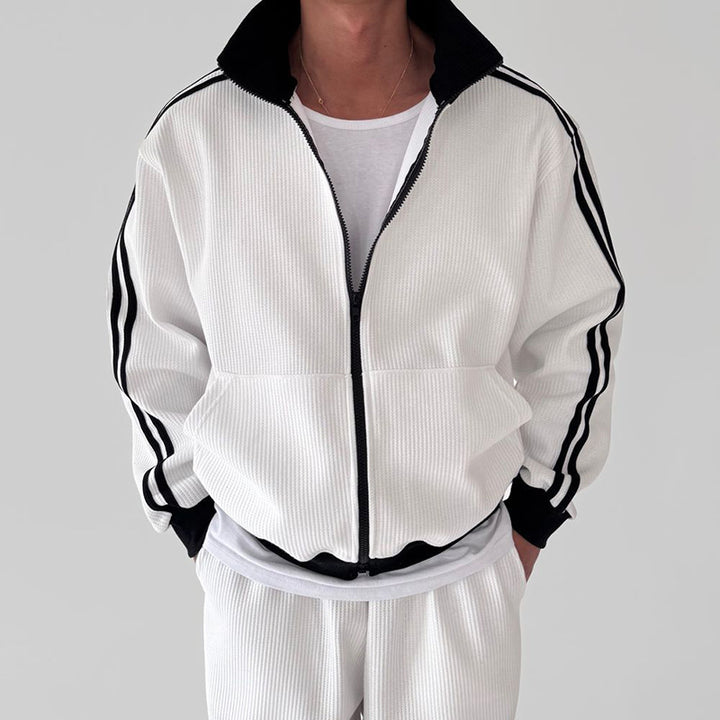 Herren bequeme Trainingsanzug mit hohem Kragen und seitlichen Streifen Aliams