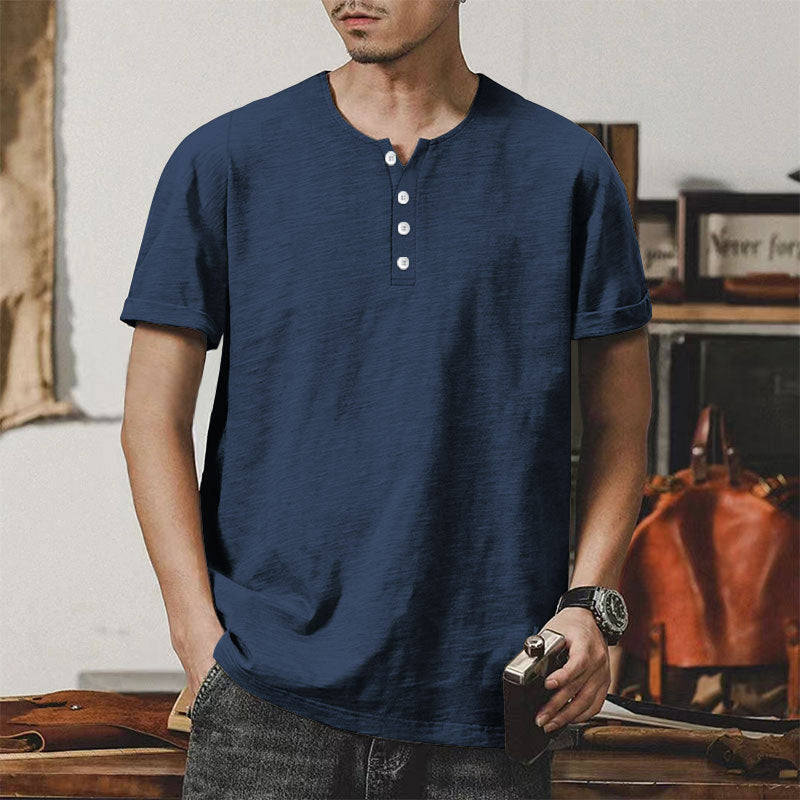 Herren Casual Henley-T-Shirt aus hochwertiger Baumwolle mit Knopfleiste Aliams