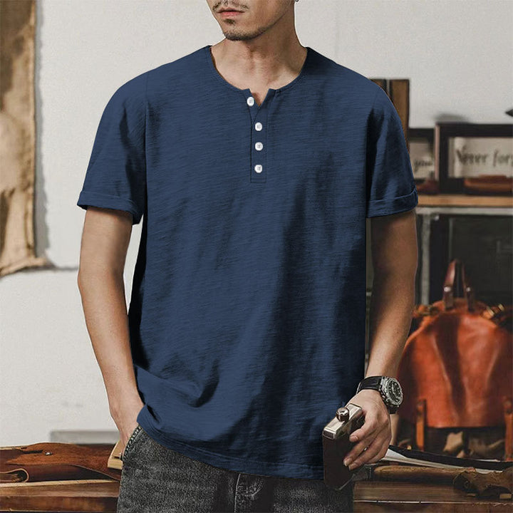 Herren Casual Henley-T-Shirt aus hochwertiger Baumwolle mit Knopfleiste Aliams