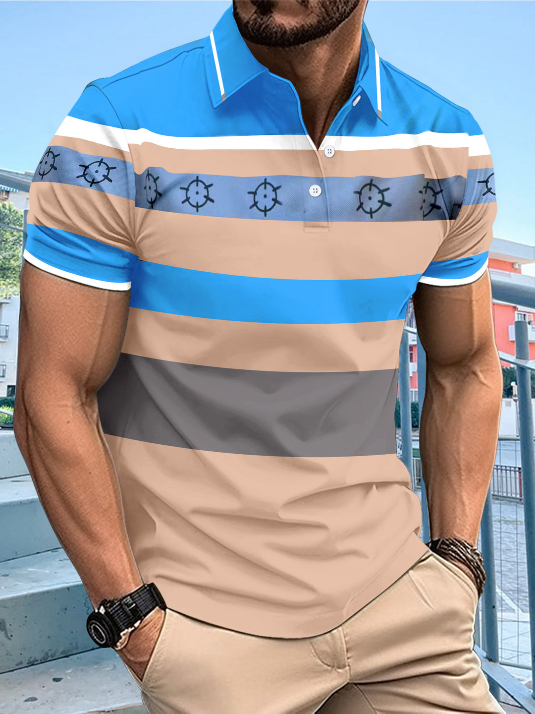 Herren Poloshirt mit modischem Streifenmuster Aliams