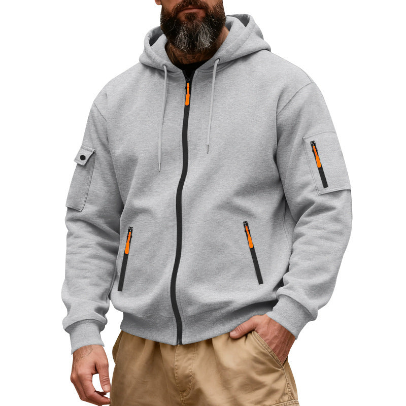 Herren praktische Kapuzenjacke mit funktionalen Reißverschluss-Taschen Aliams