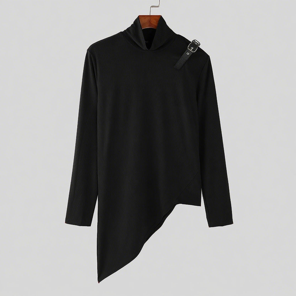 Damen asymmetrisches Longsleeve mit Stehkragen und modernem Riemen Aliams