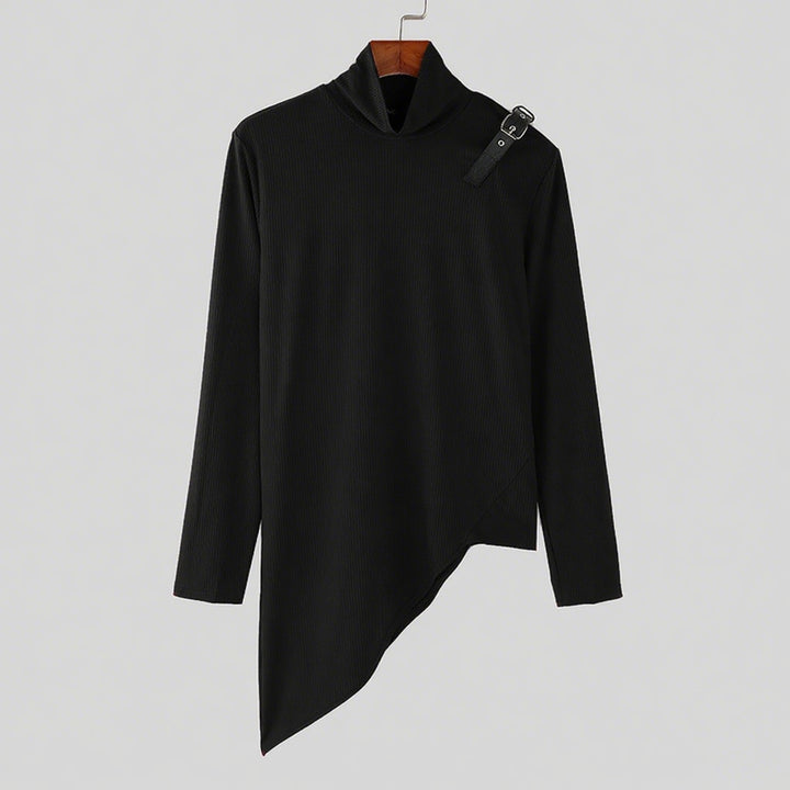 Damen asymmetrisches Longsleeve mit Stehkragen und modernem Riemen Aliams