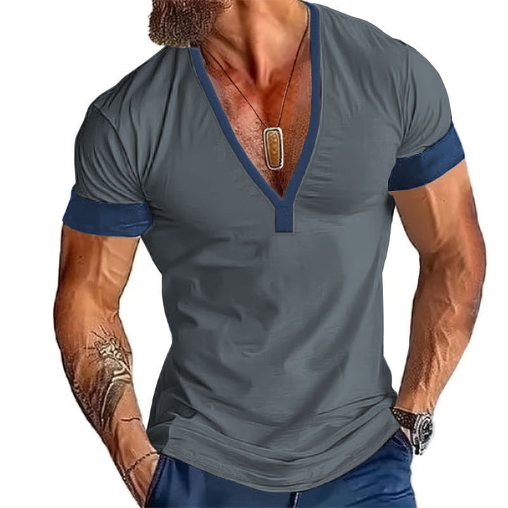 Herren V-Ausschnitt T-Shirt mit Kontrastdetails und sportlichem Schnitt Aliams