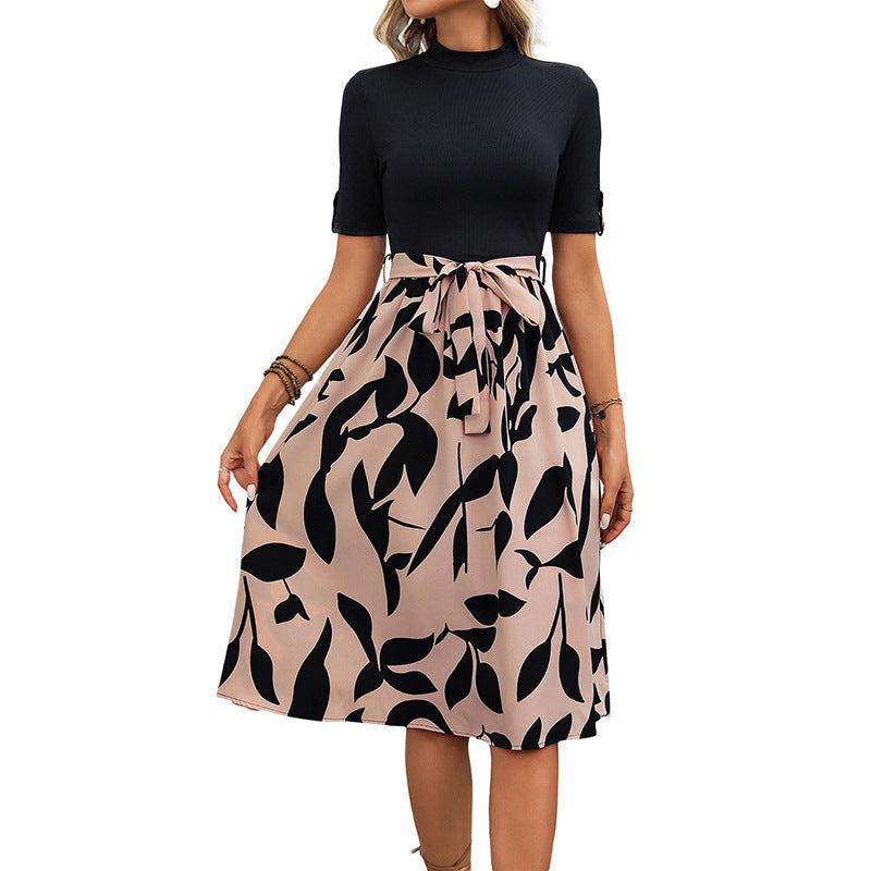 Damen Midi-Kleid mit Elegantem Floralem Schnitt und Taillengürtel Aliams