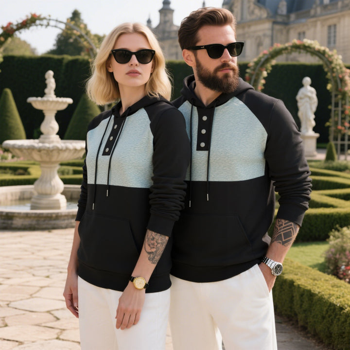 Herren Kapuzensweater mit modernem Henley-Ausschnitt und kontrastierenden Ärmeln Aliams