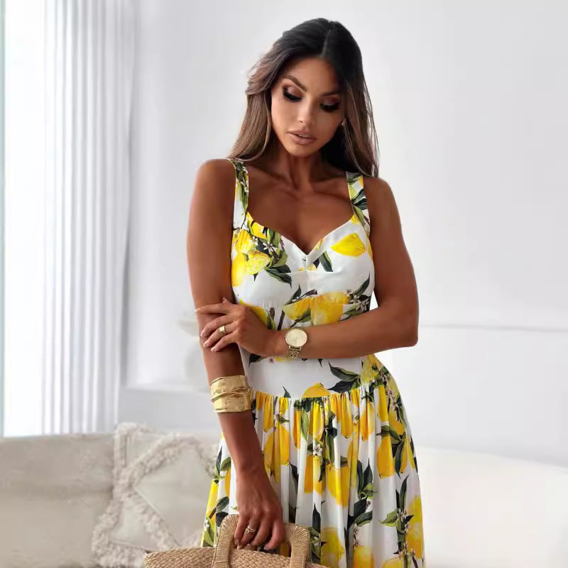 Aliams | Bedrucktes Elastisches Taillenloses Statement Maxi Kleid