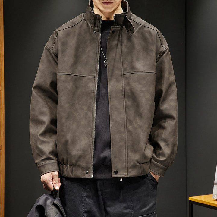 Herren elegante Kunstlederjacke mit praktischem Kragen Aliams