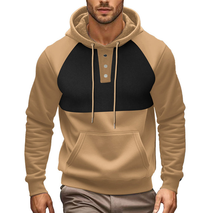 Herren Kapuzenpullover mit durchgehendem Kängurutaschen-Design und modischer Knopfleiste Aliams