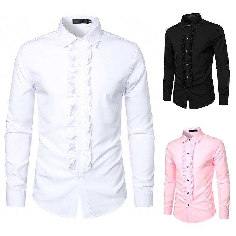 Herren elegante Hochzeitsbluse mit Rüschen und Knopfdetail Aliams
