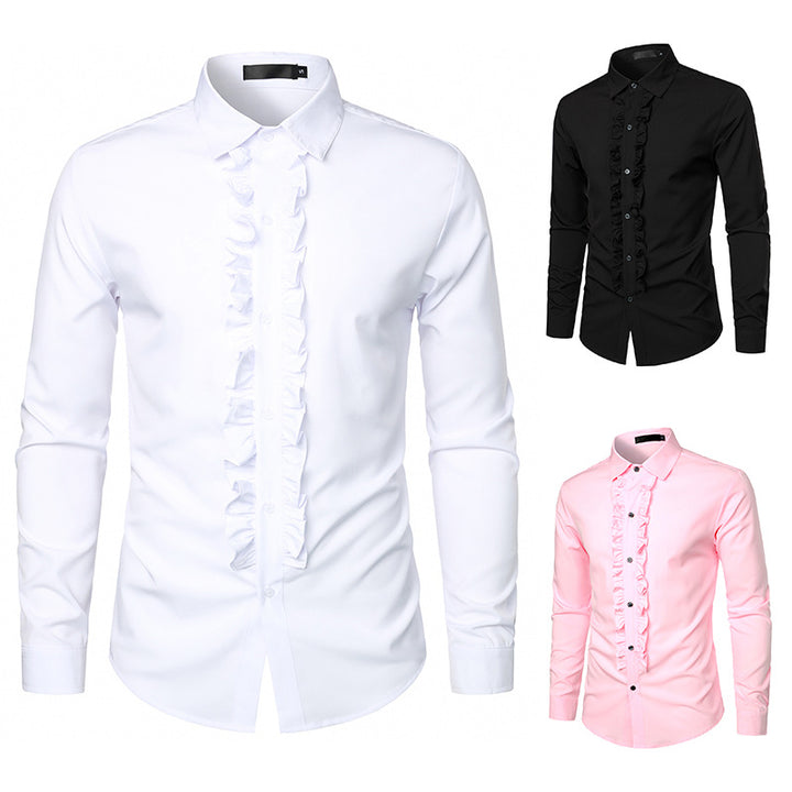 Herren elegante Hochzeitsbluse mit Rüschen und Knopfdetail Aliams