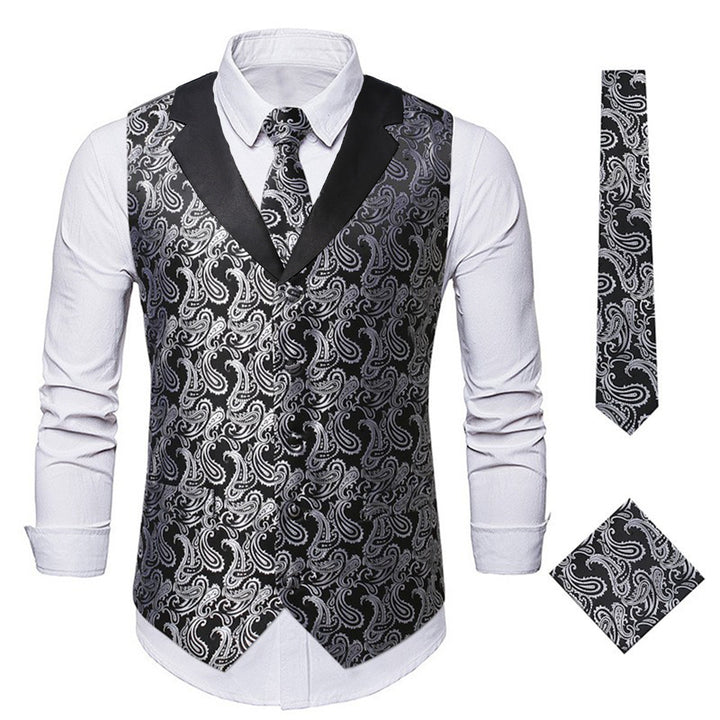 Herren elegante Weste mit floralem Jacquard-Muster und passendem Krawatten-Set Aliams