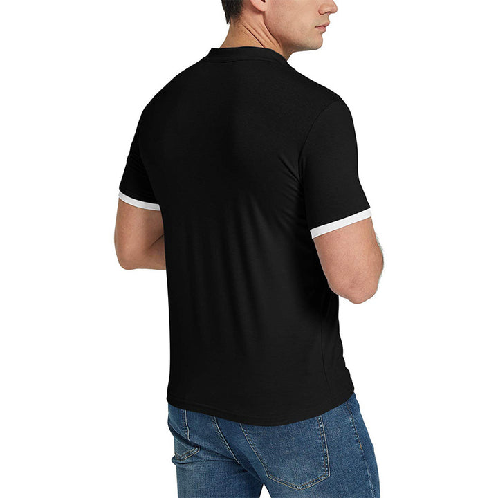 Herren Kurzarm-Henley-Shirt mit modischem Stehkragen und kontrastierenden Akzenten Aliams