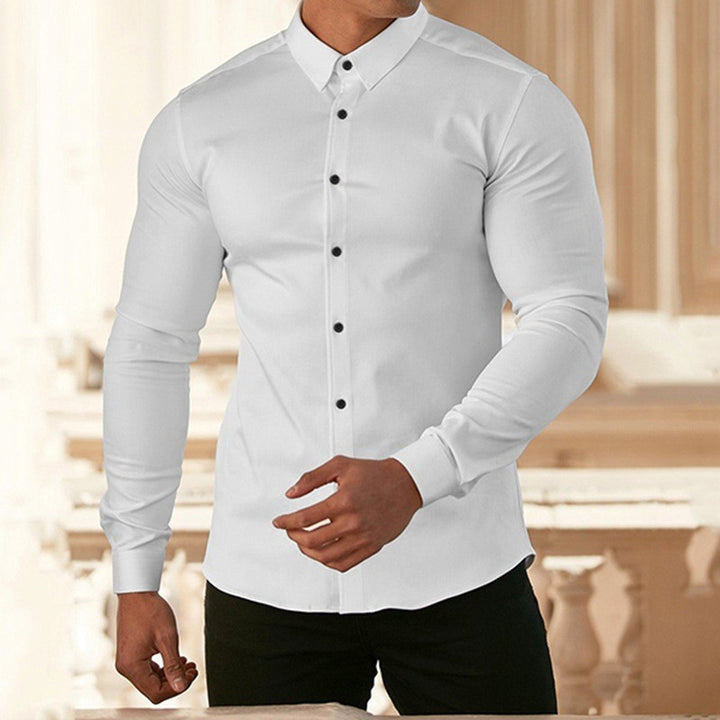 Herren elegantes Langarmhemd mit figurbetontem Schnitt und stilvollen Knopfdetails Aliams