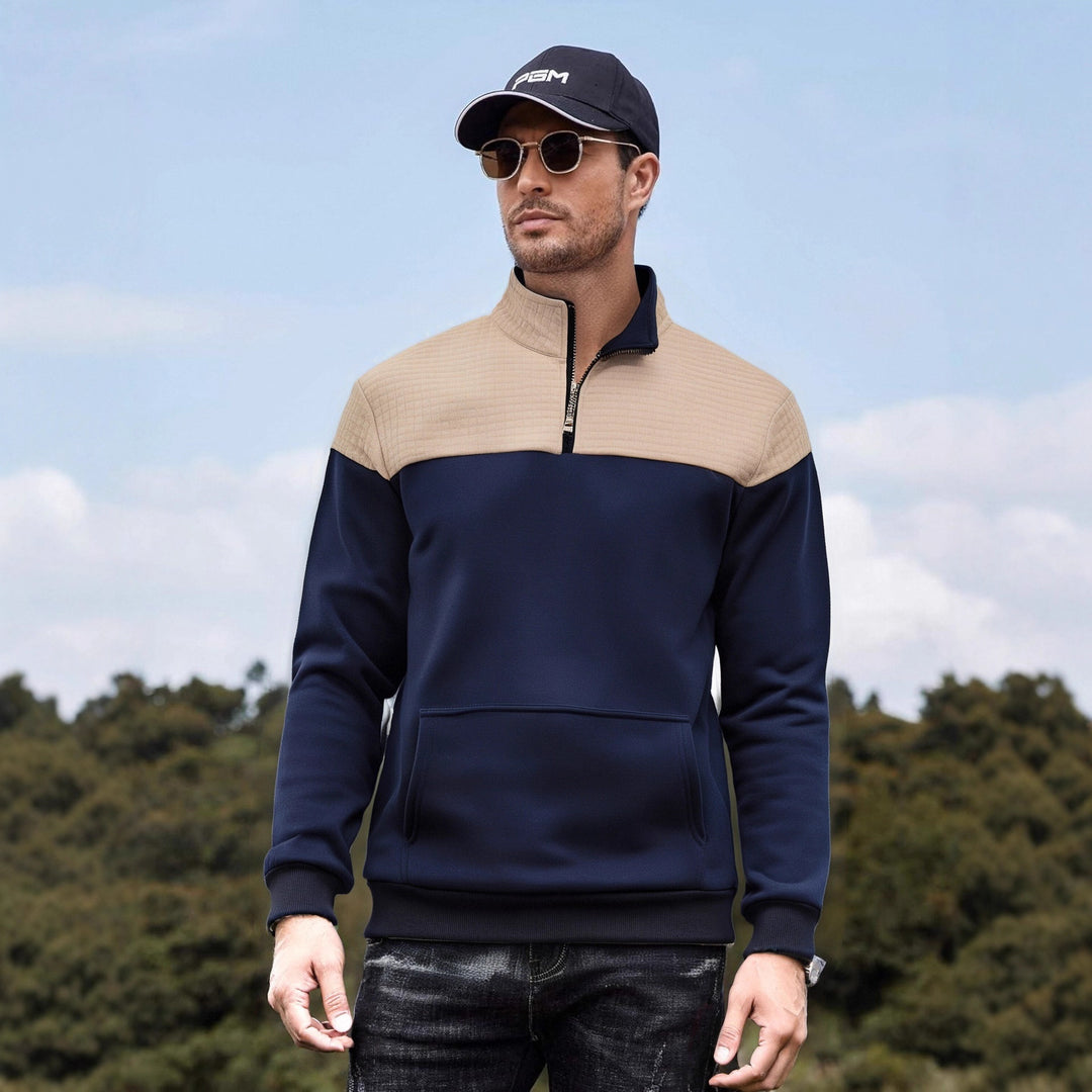 Herren funktionale Sweatjacke mit hochschließendem Kragen und praktischer Kängurutasche Aliams