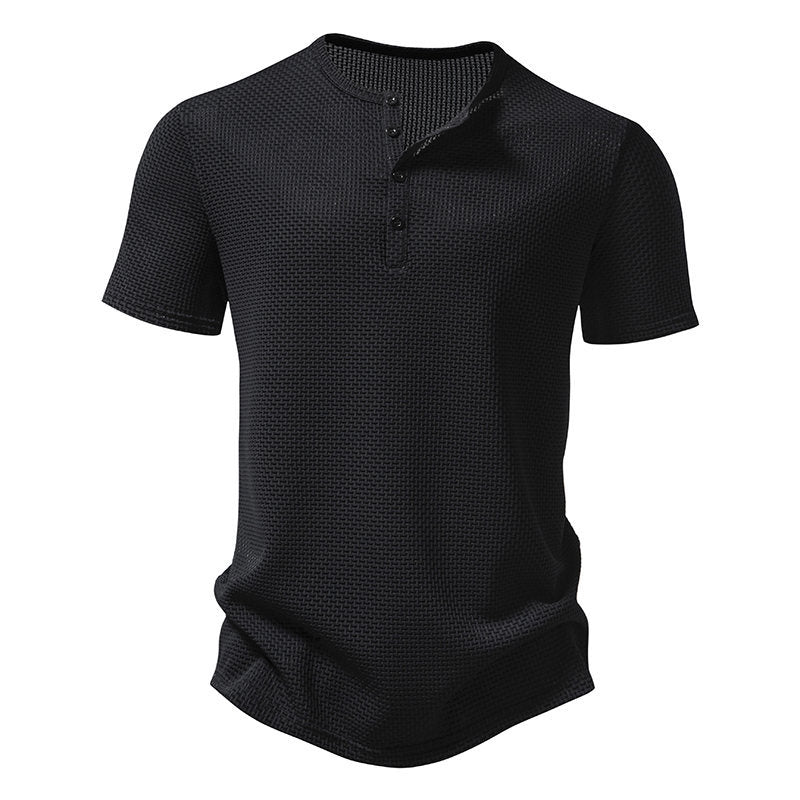 Herren Kurzarm-Henley-Shirt mit strukturiertem Design und modischen Knopfdetails Aliams
