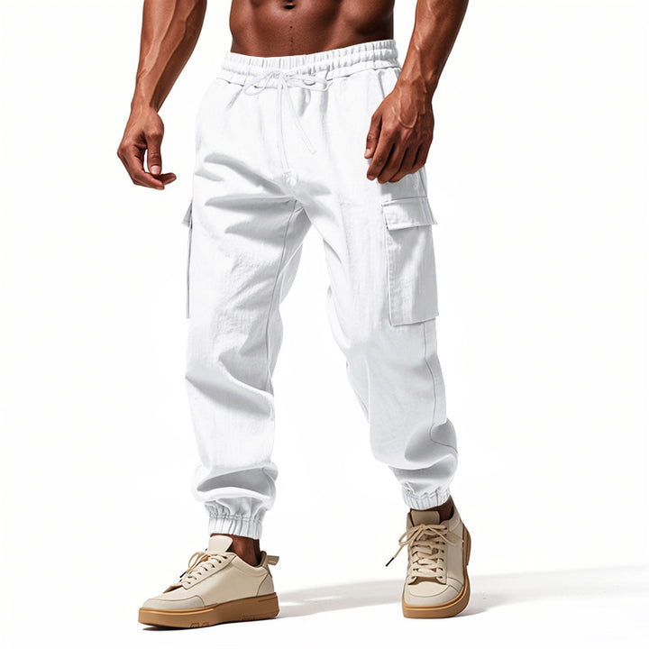 Herren praktische Cargo-Hose mit elastischem Bund und seitlichen Taschen Aliams