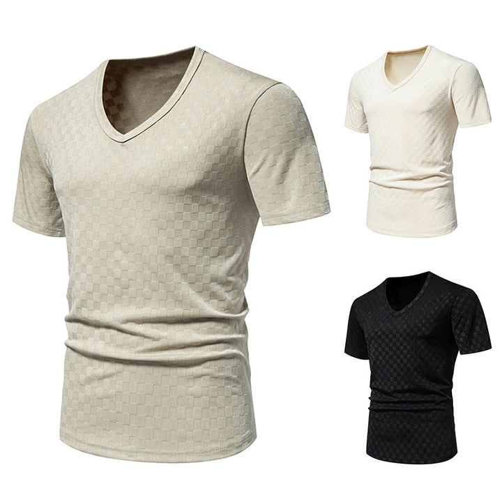Herren Kurzarm-V-Ausschnitt T-Shirt mit strukturiertem Material Aliams