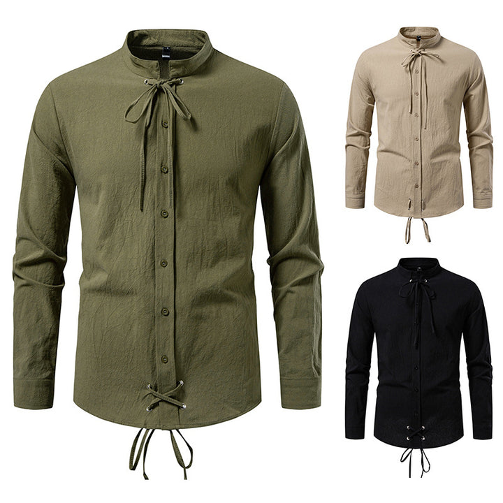 Herren Hemd mit modernem Stehkragen und flexibler Schnürung Aliams