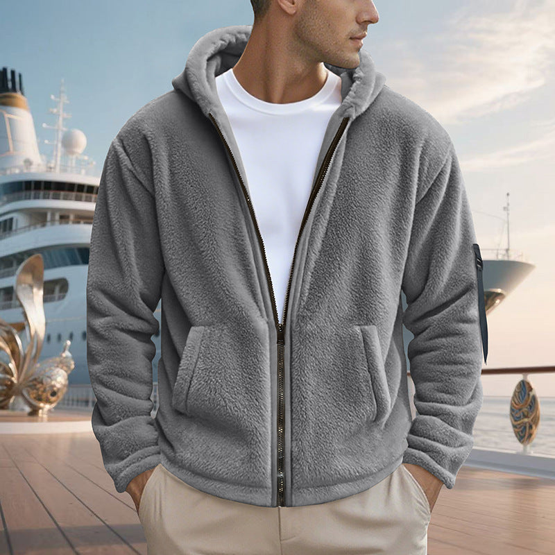 Herren Fleecejacke mit Kapuze und praktischen Reißverschlusstaschen Aliams