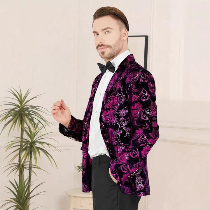 Herren Glamouröser Paillettenblazer mit floralem Muster und satiniertem Finish Aliams
