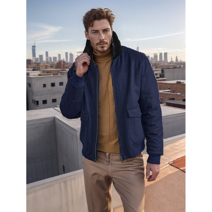 Herren warme und modische Bomberjacke mit Teddykragen Aliams