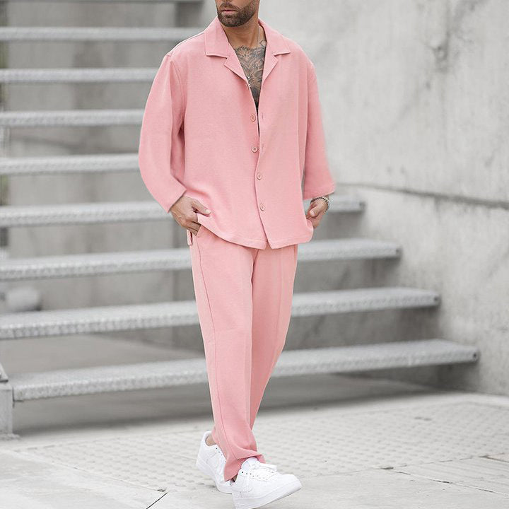Herren elegantes Lounge-Set aus weichem Material mit durchgehender Knopfleiste Aliams