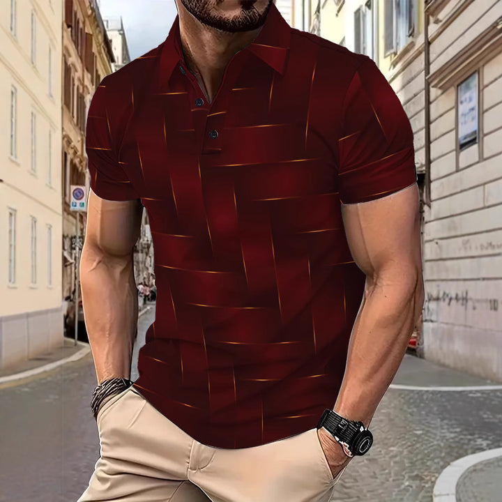 Herren Kurzarm Poloshirt mit modernem Wellenmuster und atmungsaktiven Eigenschaften Aliams