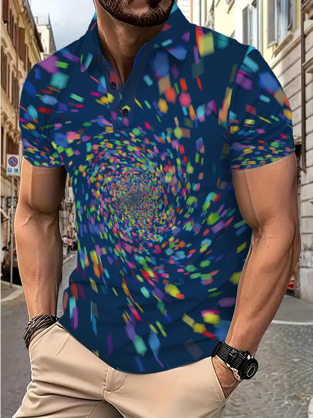 Herren Poloshirt mit spiralartigem Grafikdesign Aliams