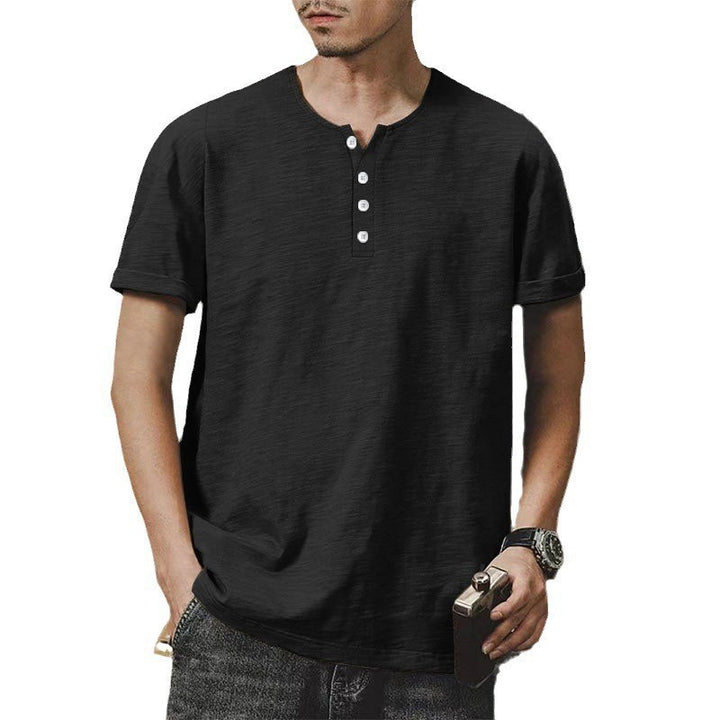 Herren hochwertiges Kurzarm-Henley-T-Shirt mit modischen Knöpfen und bequemer Passform Aliams