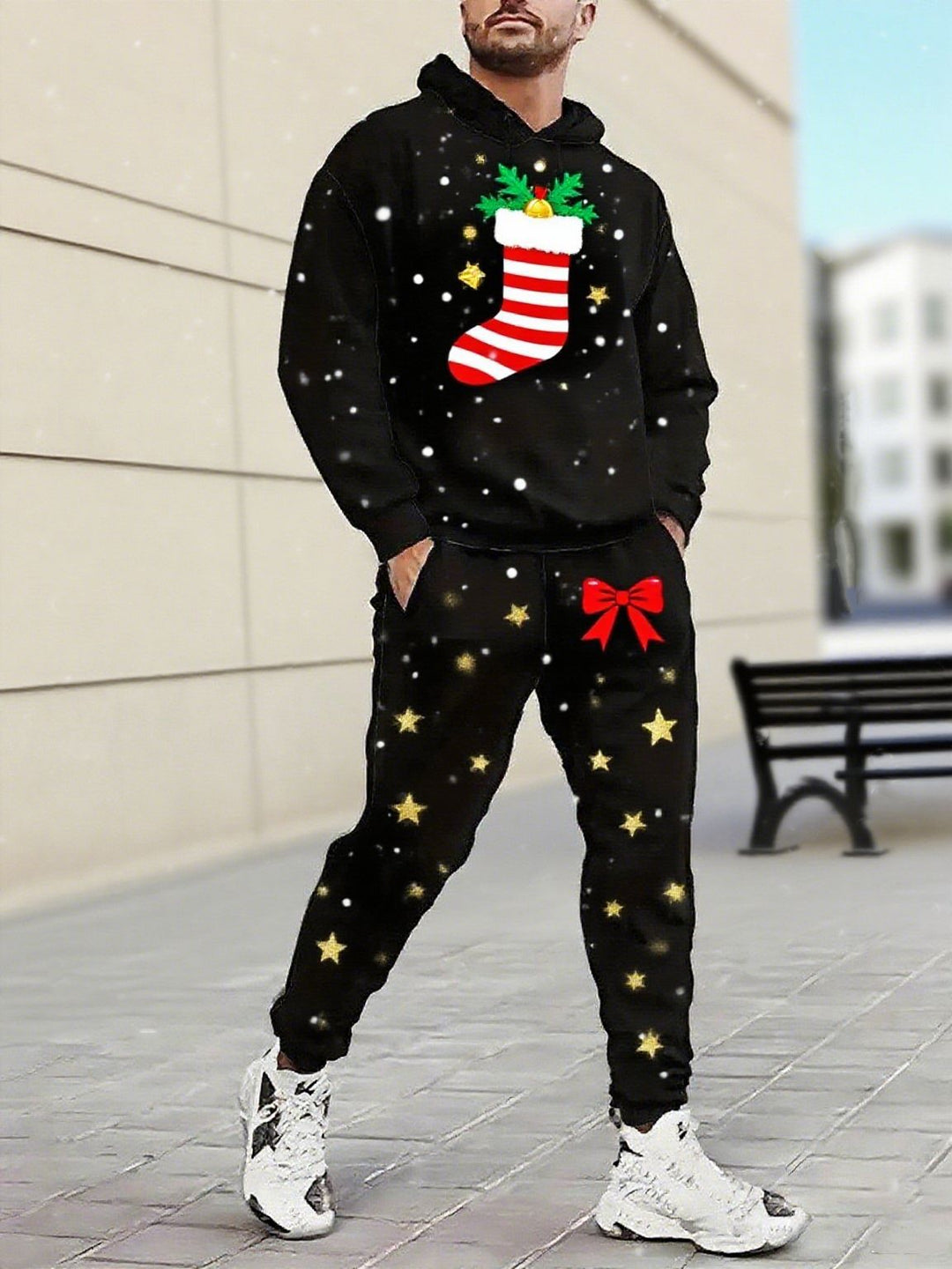 Herren Weihnachtsmotiviere Kapuzenpullover und Jogginghose Set Aliams