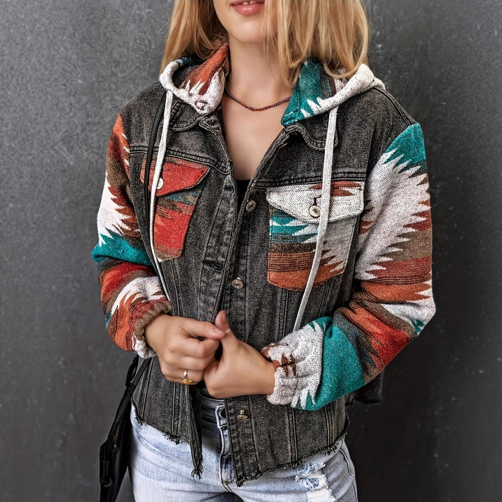 Damen Denimjacke im lässigen Boho-Stil mit Kapuze Aliams