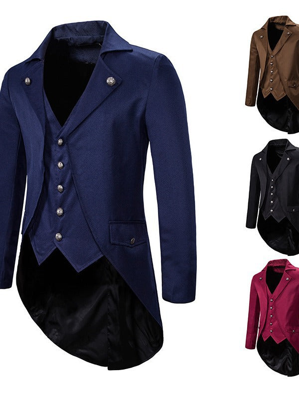 Herren eleganter Anzugmantel mit asymmetrischem Schnitt und feinen Details Aliams