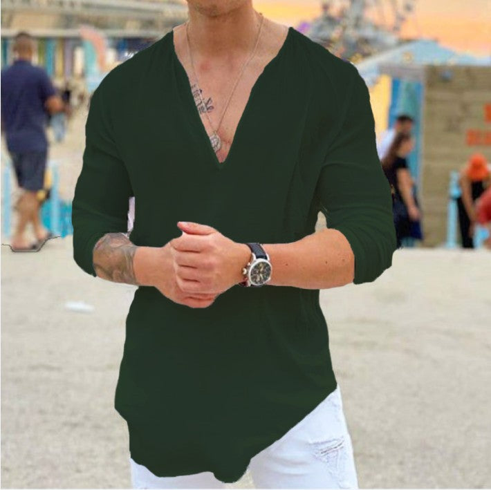 Herren V-Ausschnitt Langarmshirt mit lässigem Schnitt Aliams