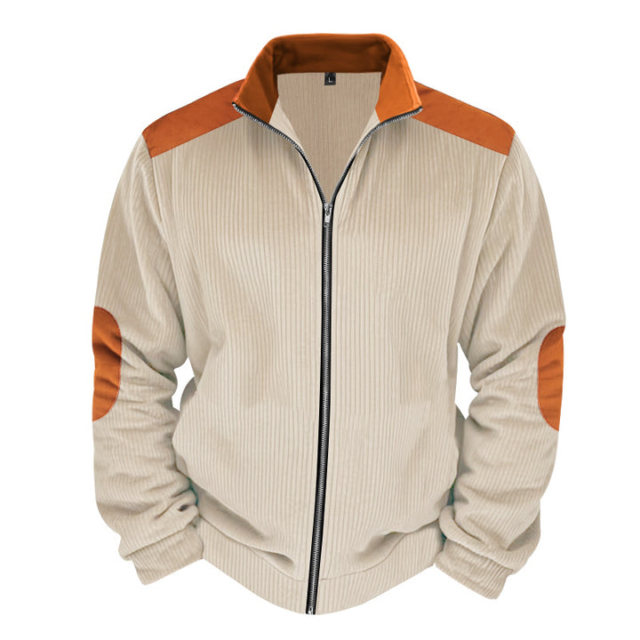 Herren Sportliche Zip-Jacke mit Rippenstruktur und Kontrastärmel Aliams