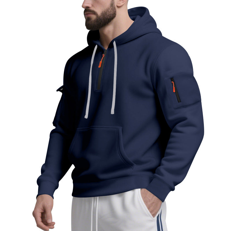Herren Funktions-Hoodie mit halbem Reißverschluss und praktischen Taschen Aliams